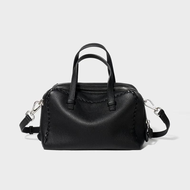 Gepunktetes Leder Arztstil-Satteltasche mit Whipstitch-Trimm und abnehmbarem Crossbody-Gurt