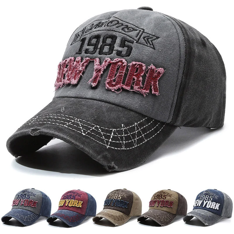 Herren Distressed Baumwoll-Baseballkappe mit Grafik Skanto