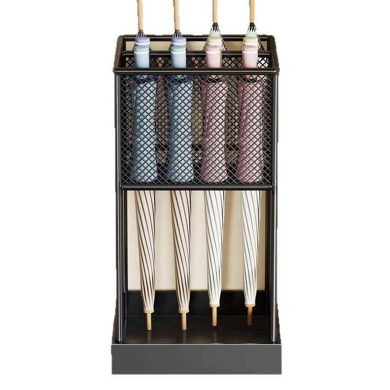 Zwei-Tier Klar Acryl Multi-Slot Regenschirm Organizer Stand mit perforierter Tropfschale und pulverbeschichtetem Metallrahmen