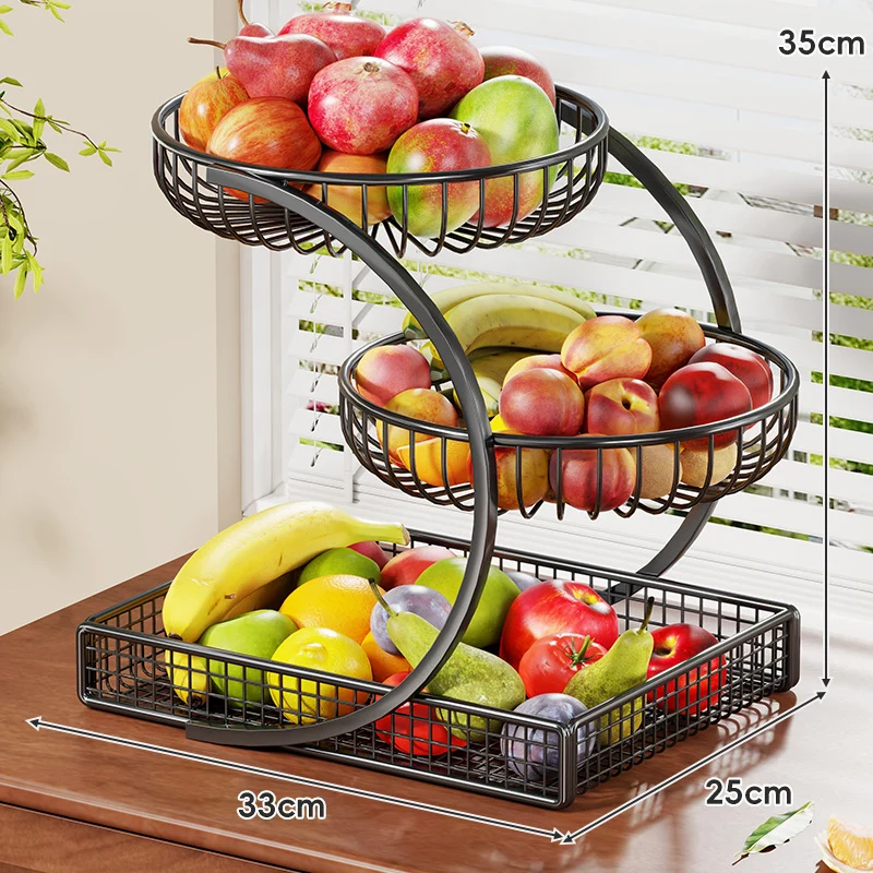 Dreischichtiger Gold-Mesh-Obstkorb Theken-Organizer mit gebogenem Rahmen