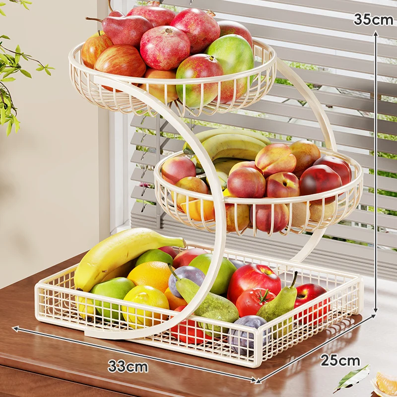 Dreischichtiger Gold-Mesh-Obstkorb Theken-Organizer mit gebogenem Rahmen