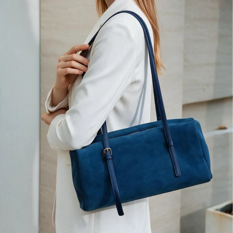 Lange-Träger Wildleder Box Tote Tasche