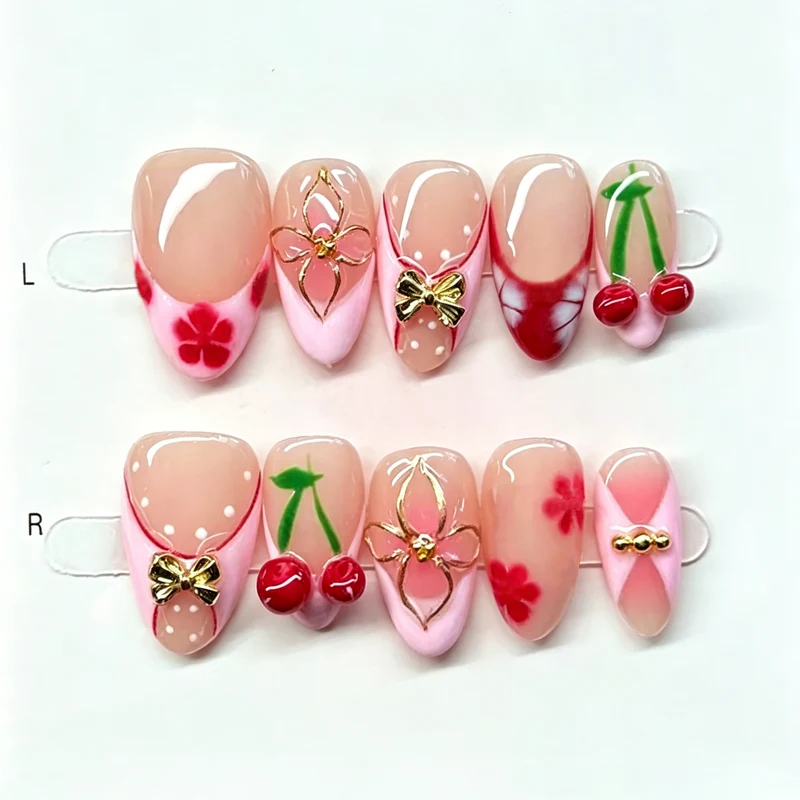 Künstlerisches Kirschblüten Press-On Nagelset Brehn