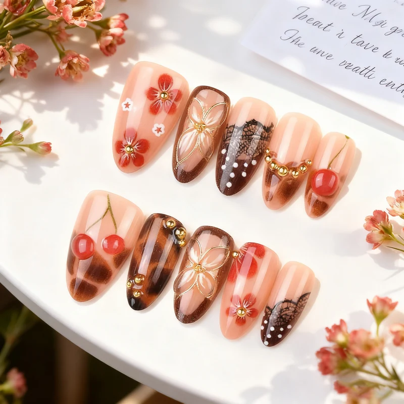Künstlerische Kirschblüten Nail Art zum Aufkleben Brehn