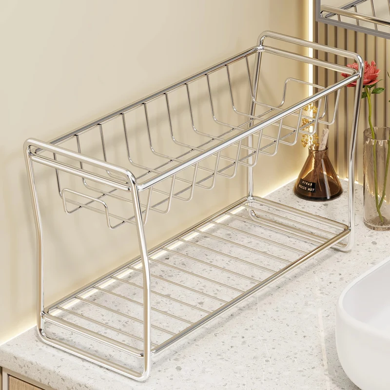 Quadratischer Metalldraht-Waschtisch-Organizer mit erhöhten Beinen