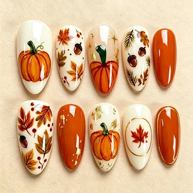 Künstlerisches herbstliches Press-On Nagelkunst Set Brehn