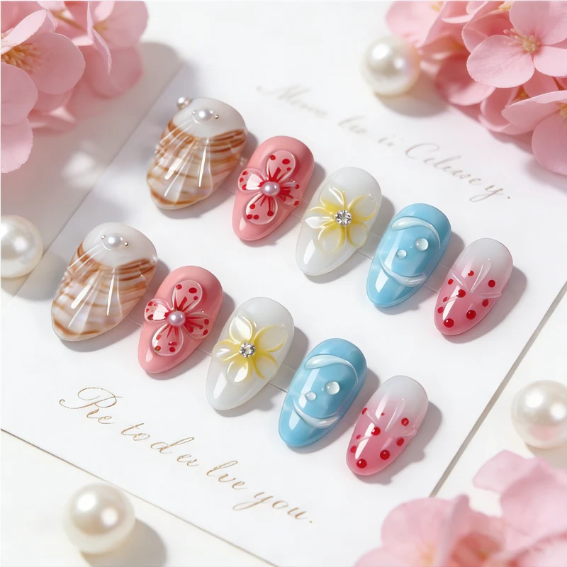 Künstlerische 3D Floral Press-On Nagelkunst Brehn