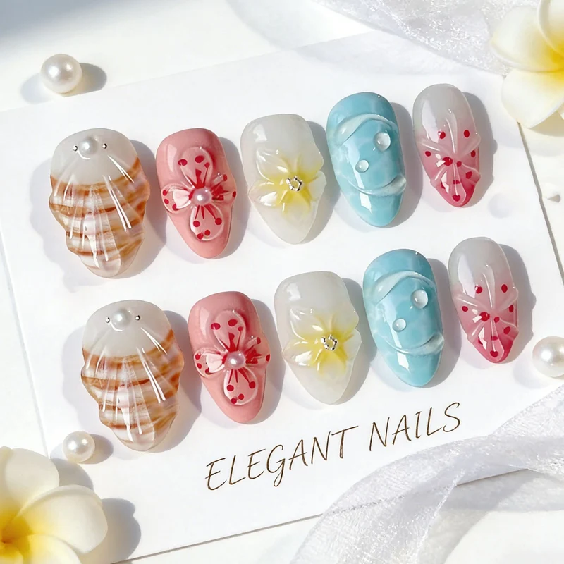 Künstlerische 3D Floral Press-On Nagelkunst Brehn