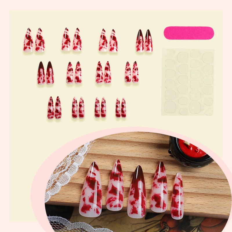 Künstlerisches Stiletto-Style Press-On-Nagelset mit Design von tropfendem Blut Brehn