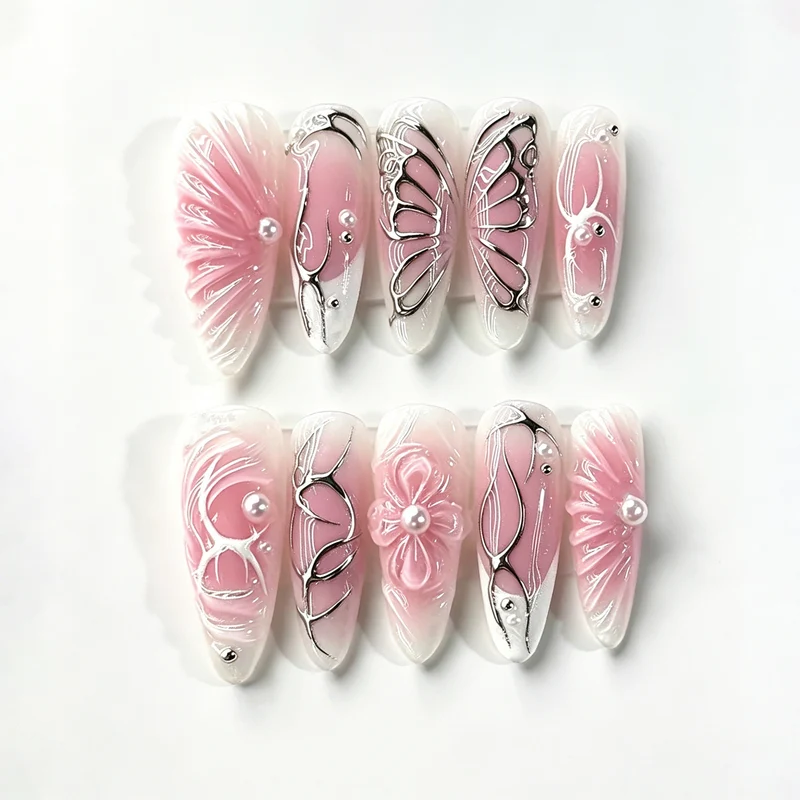 Künstlerisch Skulptiertes Press-On Nagelset Brehn