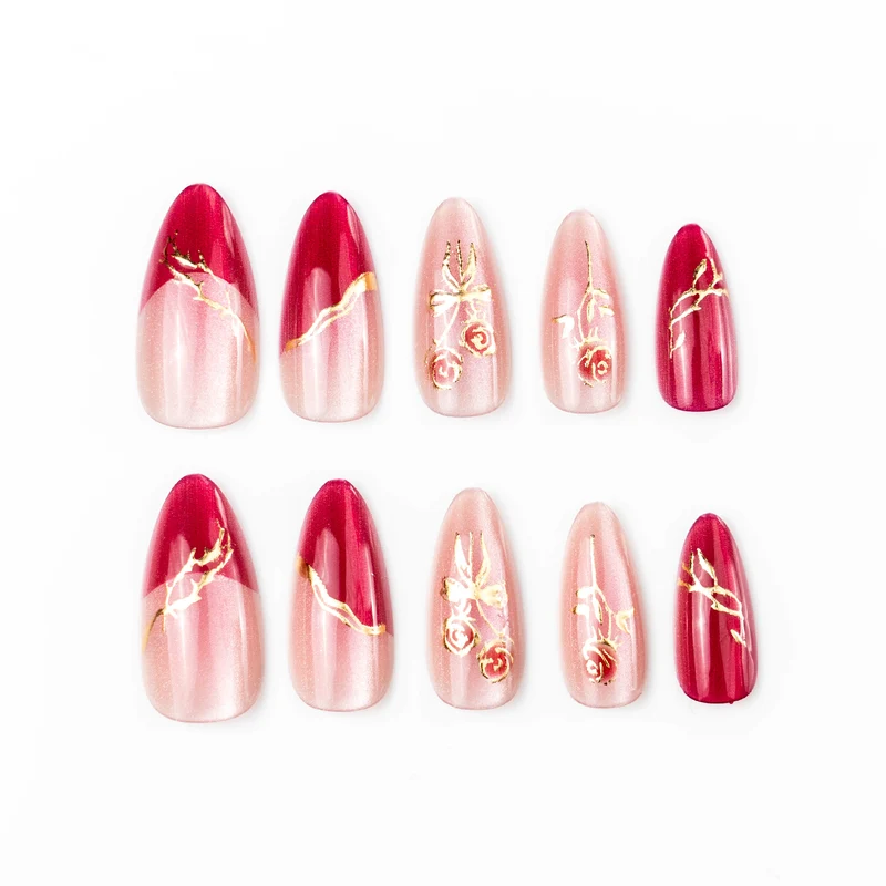 Künstlerische von Rosen inspirierte Press-On Nagelkunst Brehn