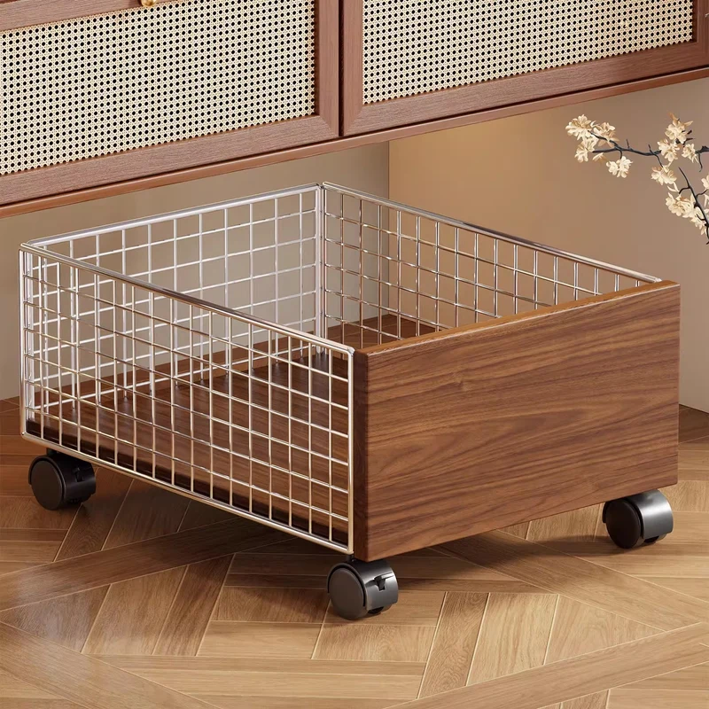 Niedrigprofil-Roll-Lagerunterbett-Schublade mit Metalldrahtgitter und Holzplatte