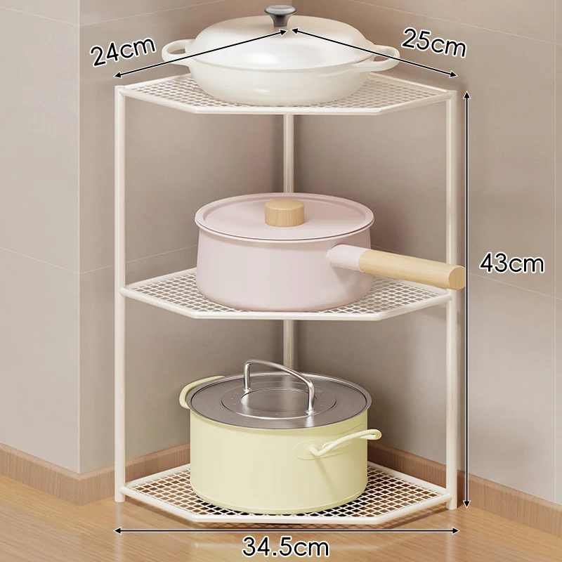Eck-Drei-Stufen-hexagonaler Metall-Mesh-Küchen-Töpfe-und-Pfannen-Organizer-Regal