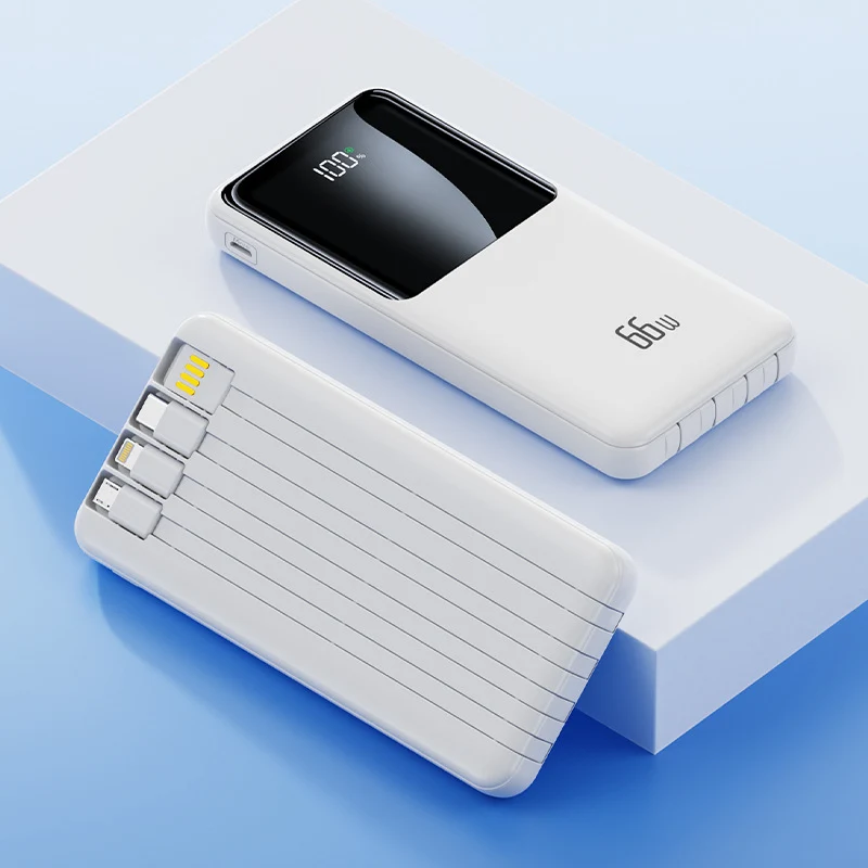 Tragbare Powerbank mit integrierten Ladekabeln und LED-Batteriestatusanzeige Skanto
