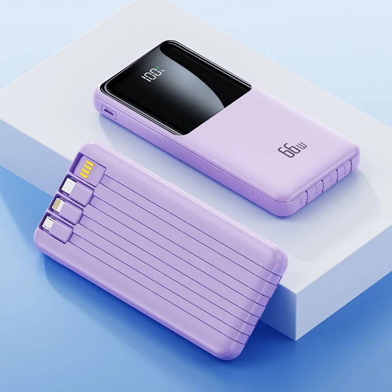 Tragbare Powerbank mit integrierten Ladekabeln und LED-Batteriestatusanzeige Skanto