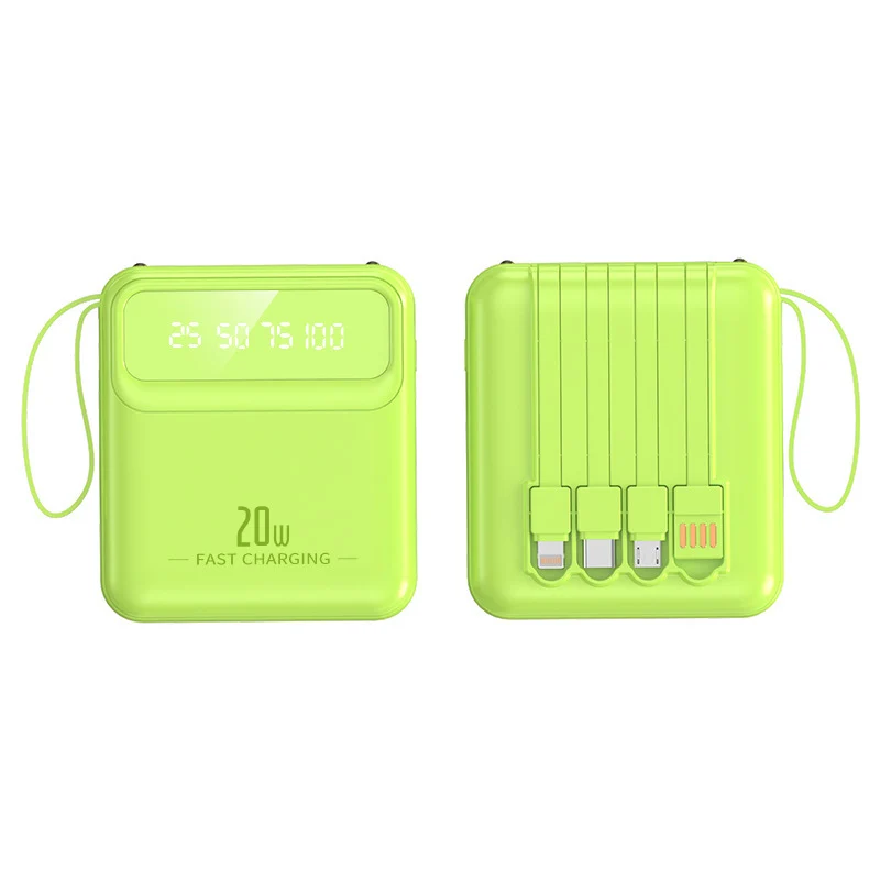 Tragbare Powerbank mit integrierten Ladekabeln und digitaler Kapazitätsanzeige Skanto