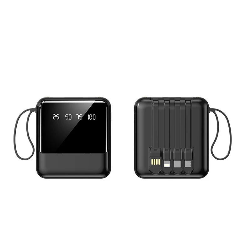 Tragbare Powerbank mit LED-Statusanzeige und integriertem Kabelsystem Skanto