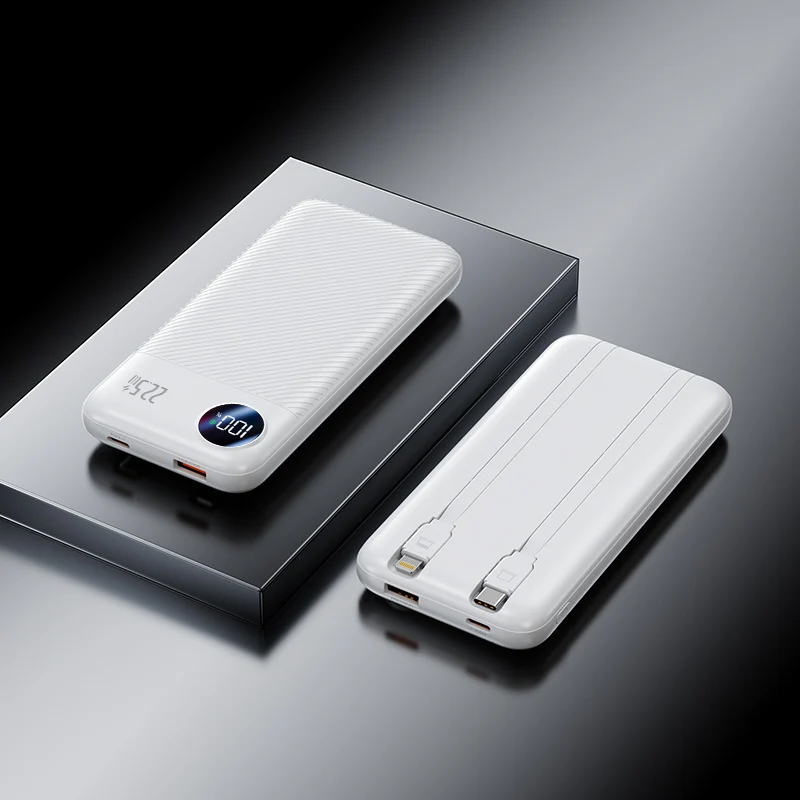 Tragbare Powerbank mit integrierten Ladekabeln und Digitalanzeige Skanto