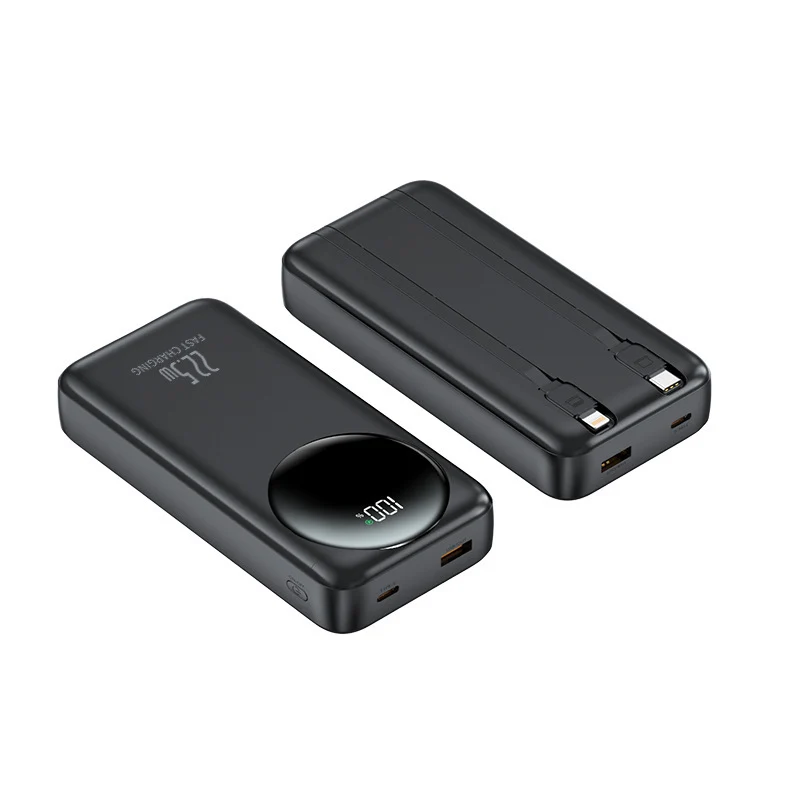 Tragbare Powerbank mit integrierten Kabeln und digitaler Leistungsanzeige Skanto