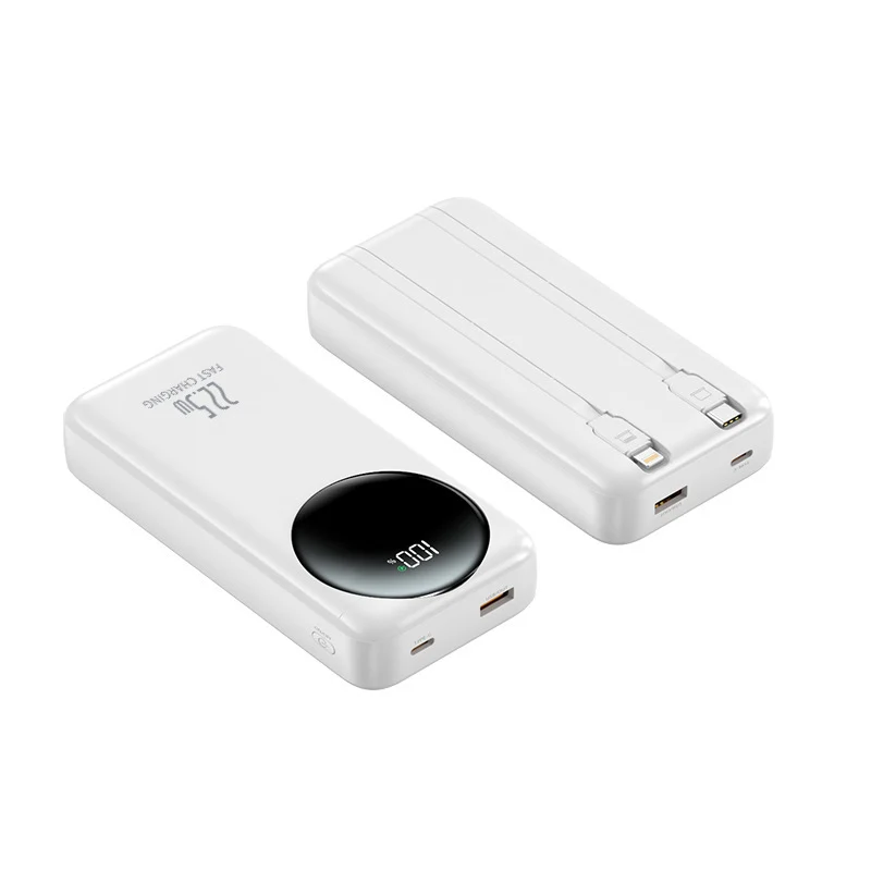 Tragbare Powerbank mit integrierten Kabeln und digitaler Leistungsanzeige Skanto