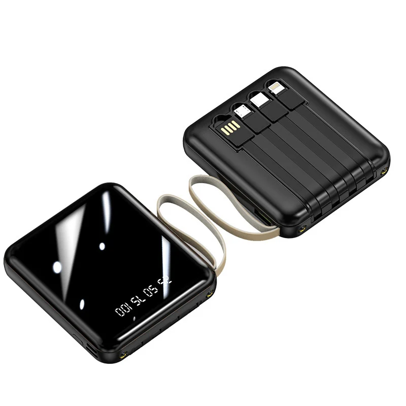 Tragbare Powerbank mit integrierten Kabeln und Digitalanzeige Skanto