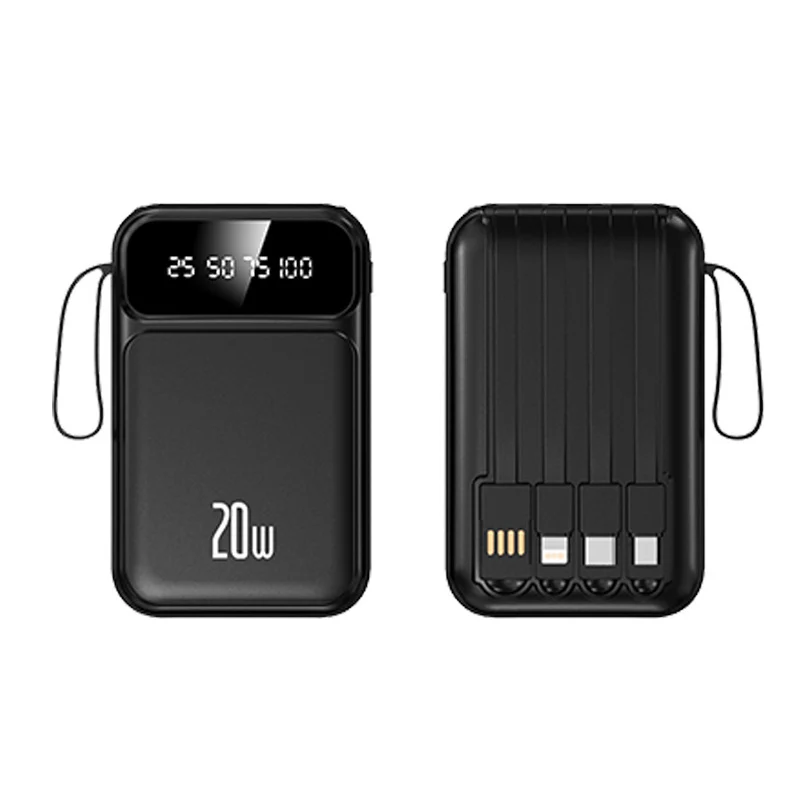 Tragbare Powerbank mit integriertem Multifunktions-Ladekabel und Digitalanzeige Skanto