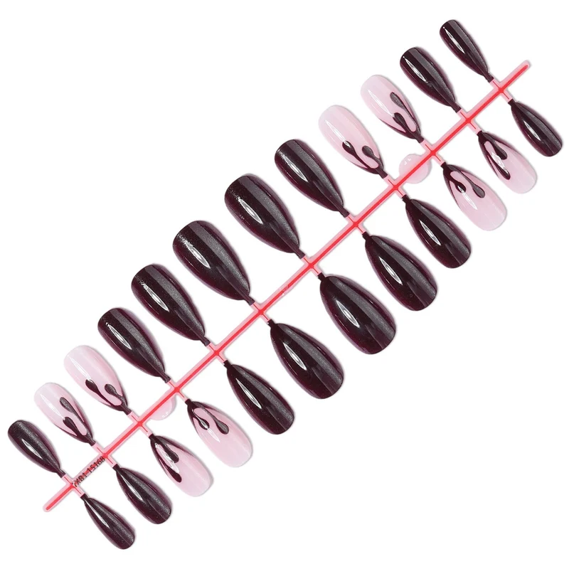 Kunstnagelset mit stilvollem Schwarz-Rosa Design Brehn