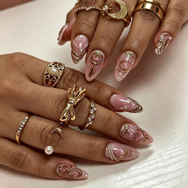 Kunstnagelset mit romantischen Verzierungen Brehn