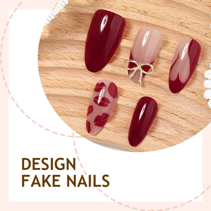 Kunstnagelset mit romantischen Schleifen- und Kusslippenmotiven Brehn