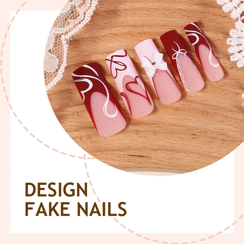 Kunstnagelset mit romantischen Herzmotiven und eleganten Designs Brehn