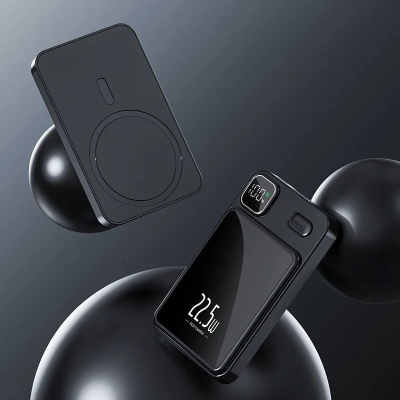 Tragbare Powerbank mit kabelloser Ladefunktion und digitalem Display Skanto
