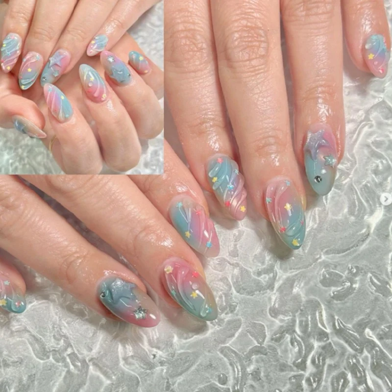 Kunstnagelset mit kreativen Sternen- und Farbverlauf-Designs Brehn