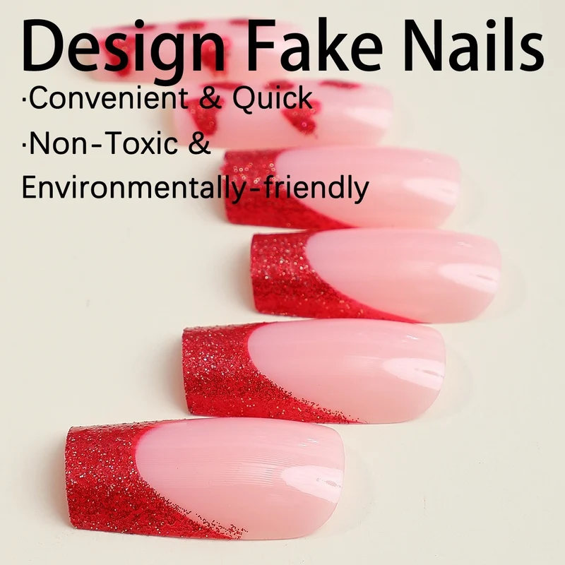 Kunstnagelset mit romantischen Herz-Designs und Glitzerakzenten Brehn