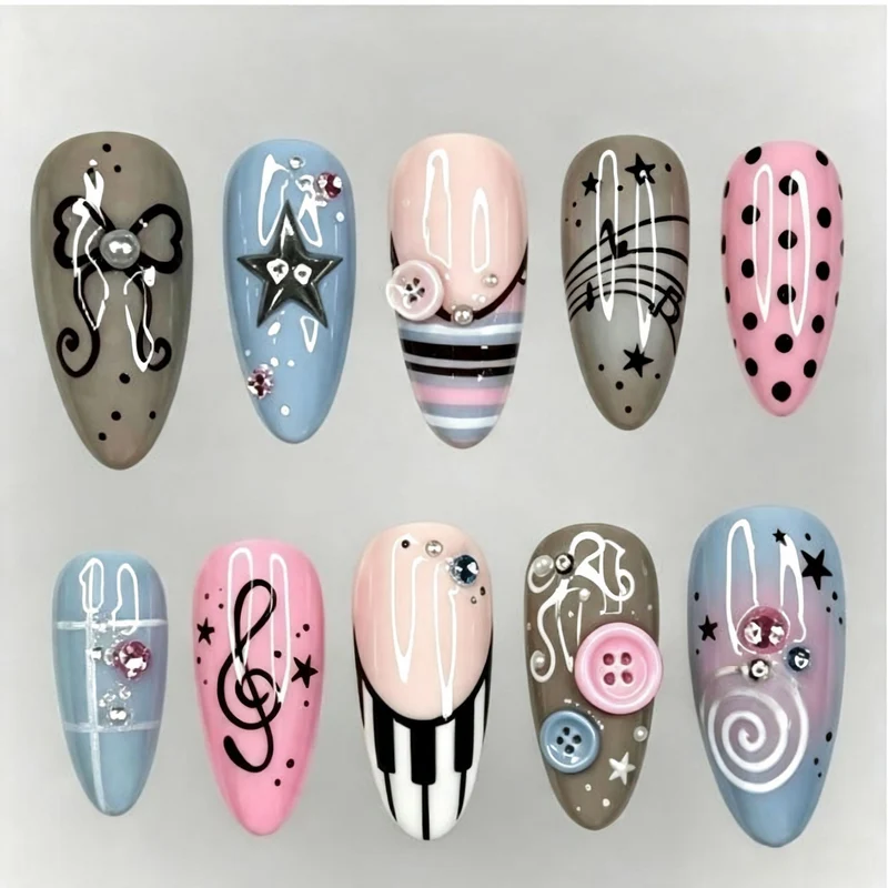 Kunstnagelset mit musikalischem Design Brehn