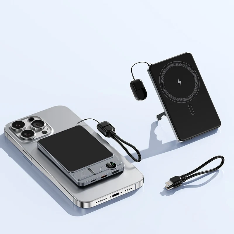 Tragbare Powerbank mit integrierter kabelloser Ladetechnologie und Dual-Schnellladefunktion Skanto