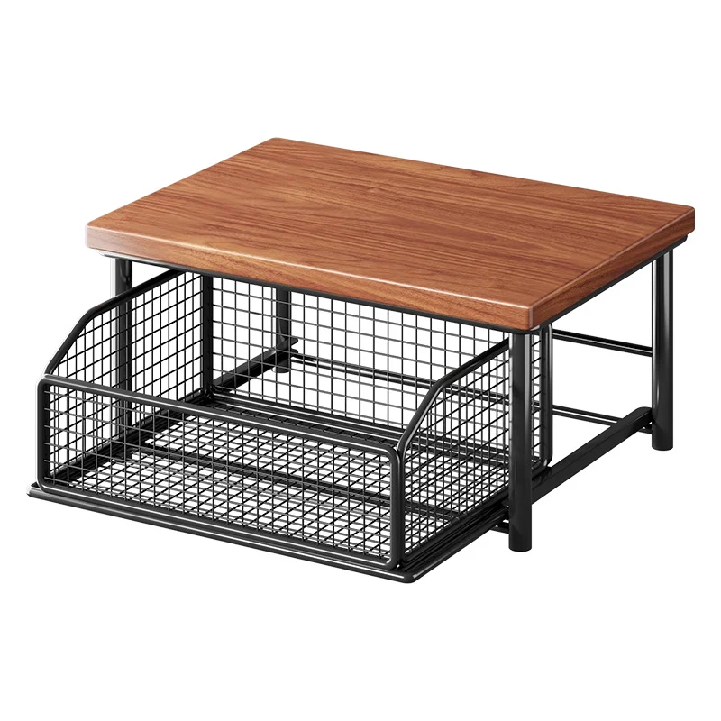 Theke Bambus-Top Metall Drahtschiebeablage mit herausziehbarem Korb