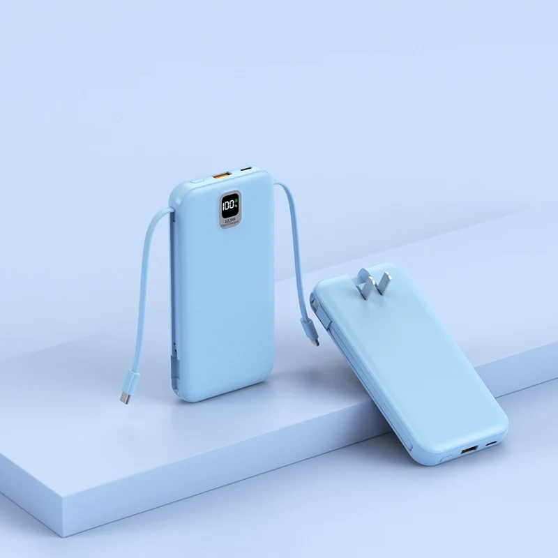 Tragbare Powerbank mit integriertem Ladekabel und LED-Anzeige Skanto