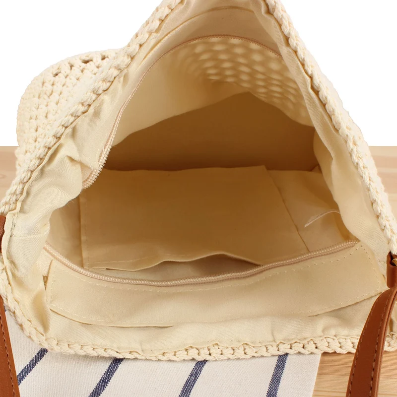 Makramee Schultertasche mit robustem Ledergriff Skanto