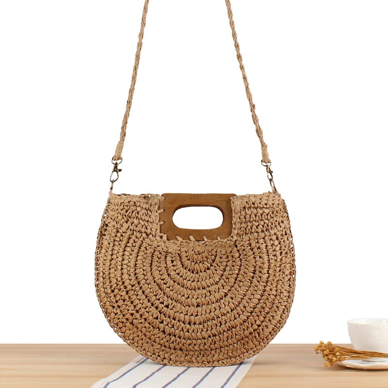 Makramee Schultertasche mit Holzgriff Skanto
