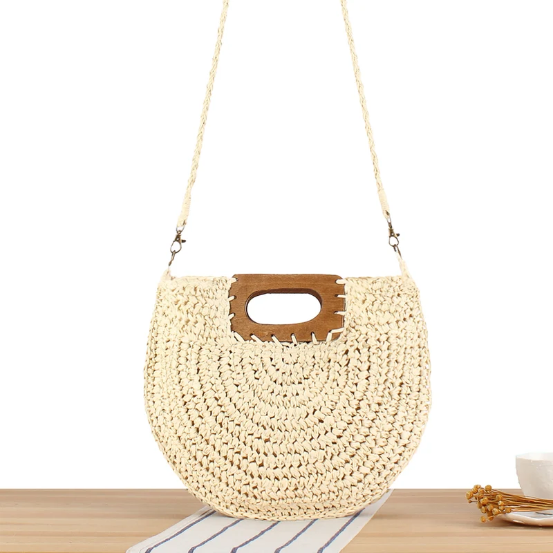 Makramee Schultertasche mit Holzgriff Skanto
