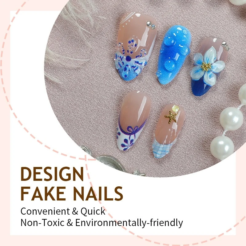 Kunstnagelset mit maritimen Designs und floralen Akzenten Brehn
