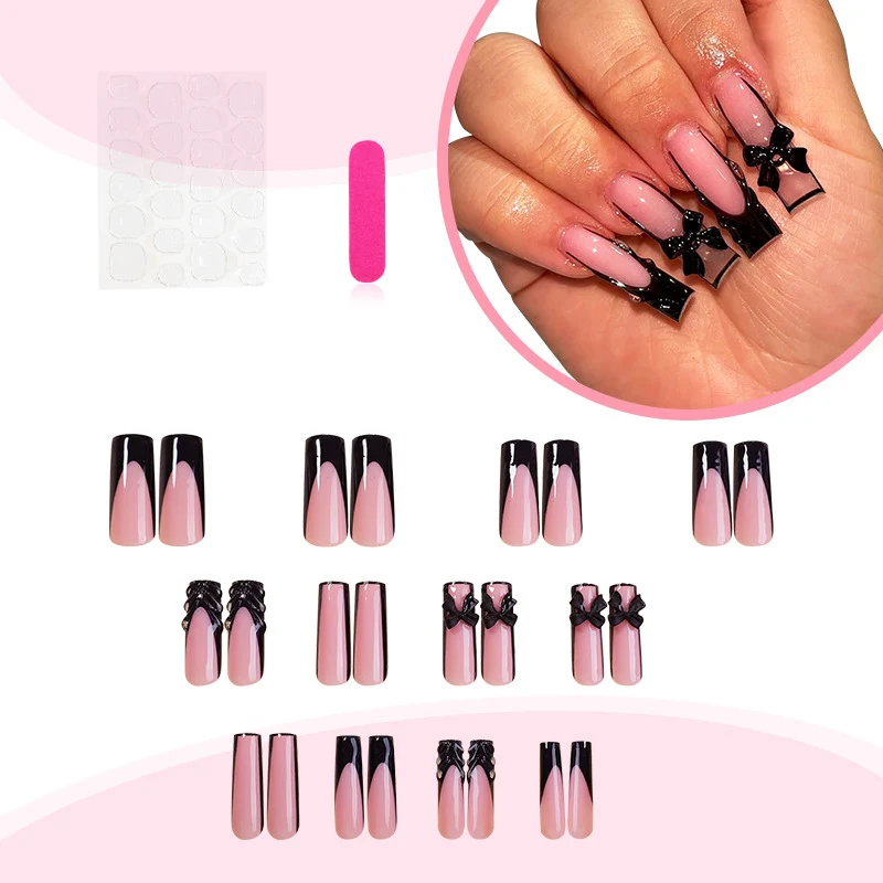 Kunstnagelset mit stilvollen schwarzen und rosa Designs Brehn