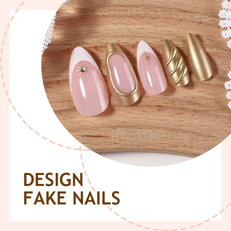 Kunstnagelset mit luxuriösen 3D-Details und edlen goldenen Akzenten Brehn