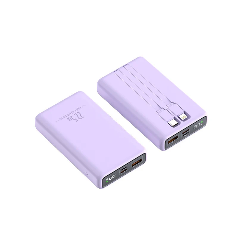 Tragbare Powerbank mit integriertem Ladekabel und digitaler Akkustatusanzeige Skanto