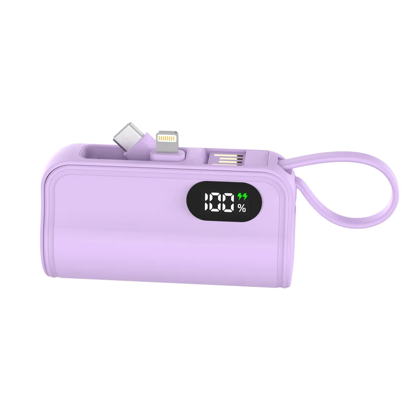Tragbare Powerbank mit integriertem Ladekabel und digitaler Kapazitätsanzeige Skanto