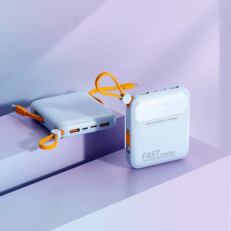 Tragbare Powerbank mit integriertem Ladekabel und Digitalanzeige Skanto