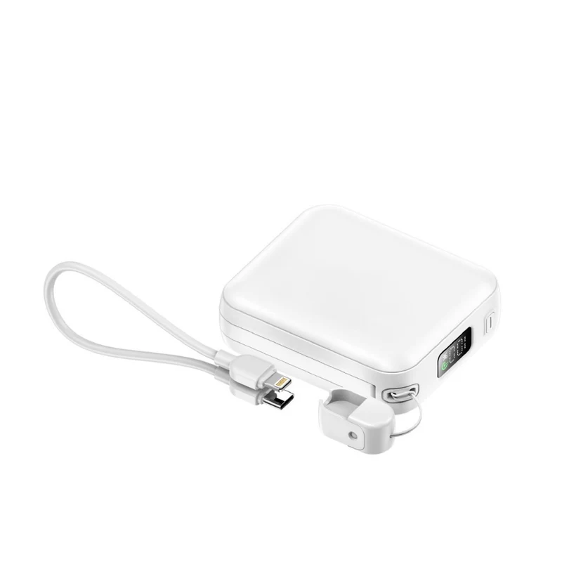 Tragbare Powerbank mit integriertem Ladekabel und Digitalanzeige Skanto