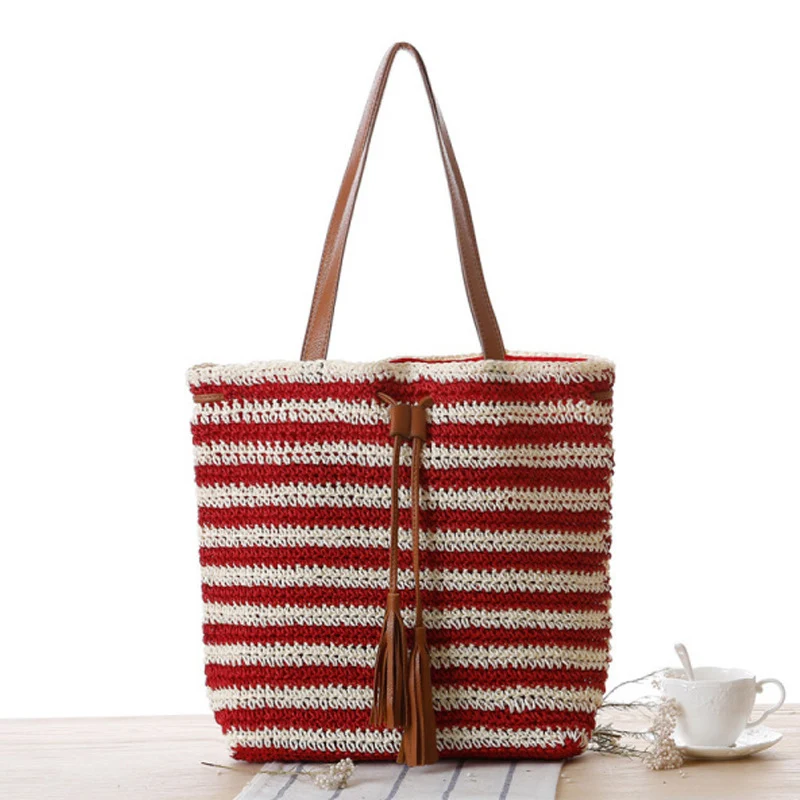 Stilvolle Stroh-Strandtasche mit Lederakzenten Skanto
