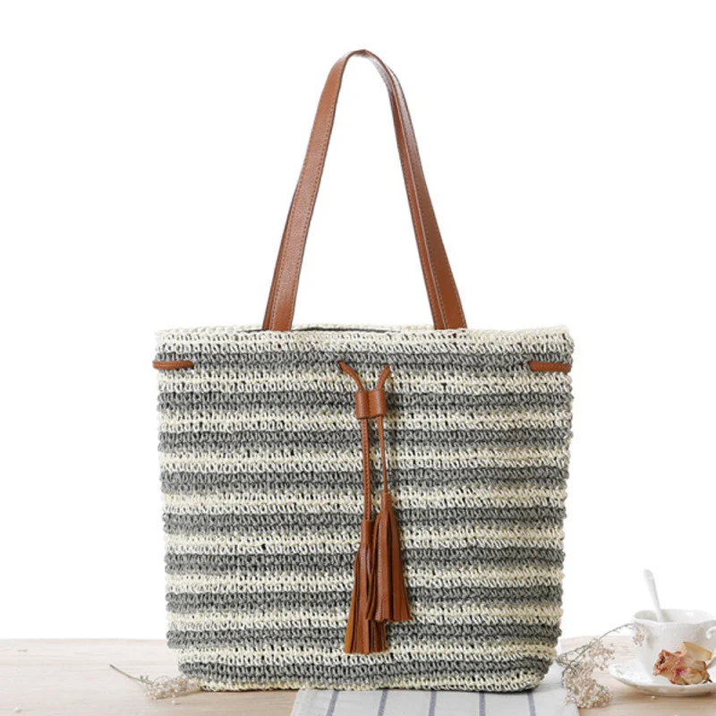 Stilvolle Stroh-Strandtasche mit Lederakzenten Skanto