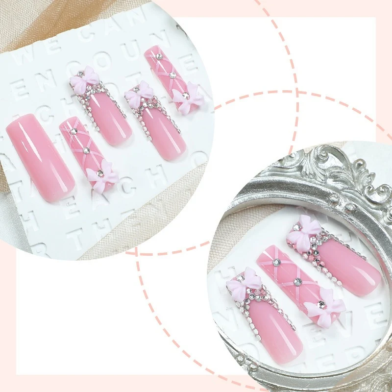 Kunstnagelset mit eleganten Schleifen- und Glitzerakzenten Brehn
